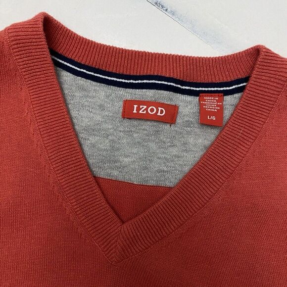 Lot of 2 V Neck IZOD Red Orange & WH Belk Blue Cotton Sweater Vests Men's Size L - Picture 4 of 16